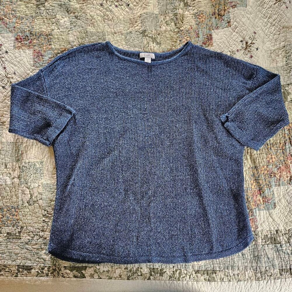J. Jill Linen Blend Knit Sweater Women's Small Petite Blue Lightweight